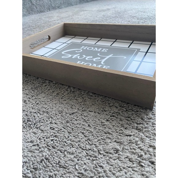 Decorative tray w/ black/white check pattern & "home sweet home", 15 in x 11 in - Picture 2 of 5